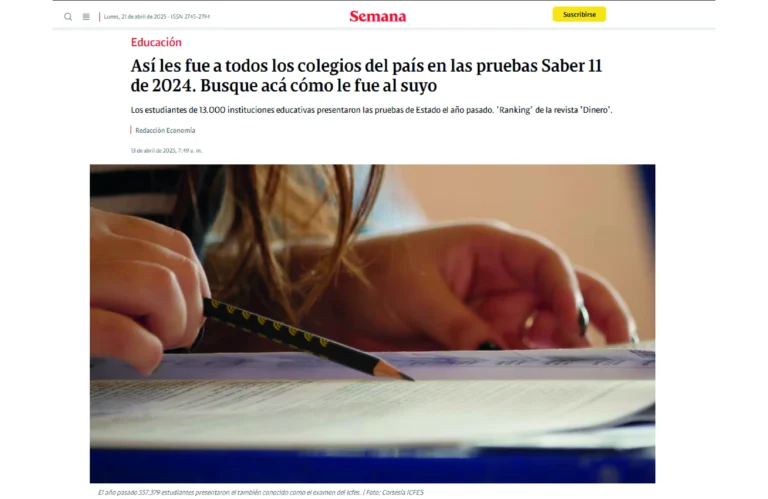 Liceo Navarra Tercer lugar en Bogotá (entre más de 2000 colegios de calendarios A y B). Revista Semana.